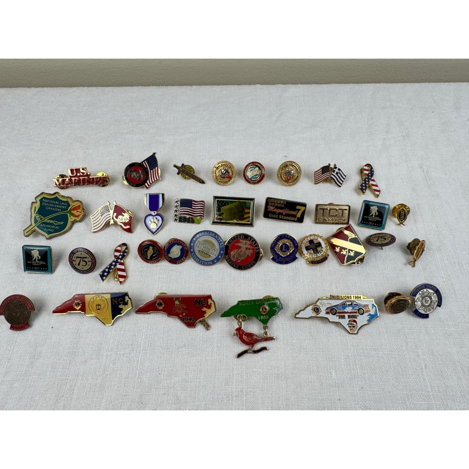 Vintage Military Patriotic North Carolina Lions Club Enamel Lapel Pin Lot 30+Pc
